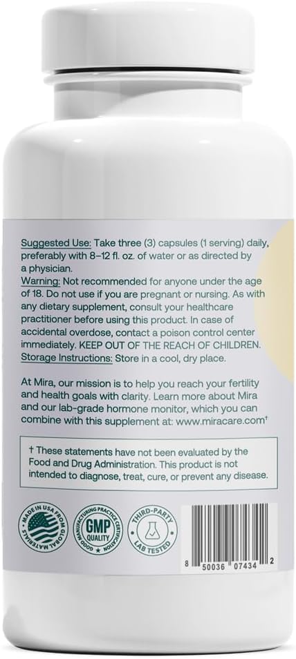 MIRA PCOS Supplement, Myo Inositol & D-Chiro Inositol 40:1 Ratio, Helps Promote Hormonal Balance and Support Ovarian Health & Metabolism, 90 Capsules (30 Servings), 1 Bottle