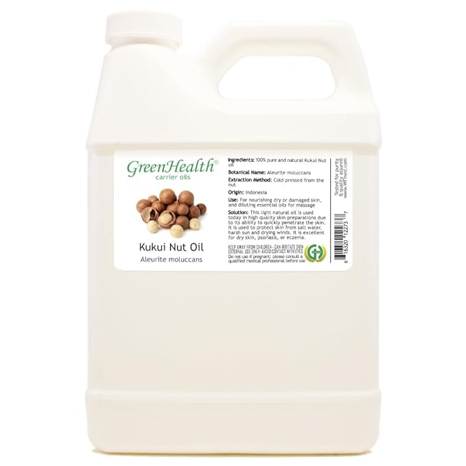 GreenHealth Kukui Nut Oil - 32 fl oz (946 ml) - 100% Pure and Natural Carrier Oil - Cold Pressed