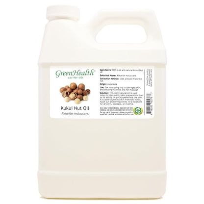 GreenHealth Kukui Nut Oil - 32 fl oz (946 ml) - 100% Pure and Natural Carrier Oil - Cold Pressed