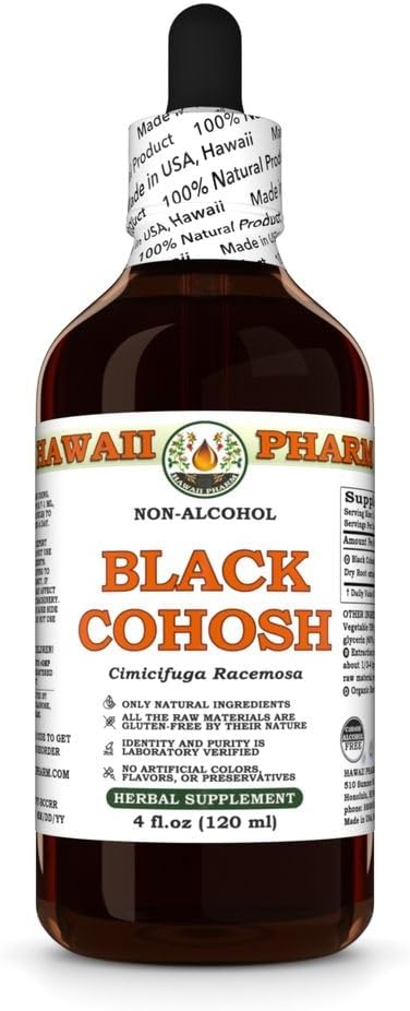 Black Cohosh (Cimicifuga Racemosa) Dry Root Glycerite, Made in Hawaii, Raw Materials, All Natural, Vegan, Lab Tested Alcohol-Free Liquid Extract - 4 fl.oz