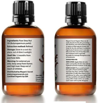 Pure Carrier and Essential Oils for Skin Care, Hair, Body Moisturizer for Face-Anti Aging Skin Care (Shea Nut Oil Organic, 4oz)