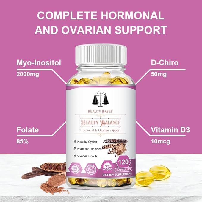 Myo-Inositol & D-Chiro Inositol - Hormone Balance & Healthy Ovarian Support for Women - 100% All Natural PCOS Support Supplement - Made in the USA - Vegan Gel Capsule - Reduce Facial Hair Growth