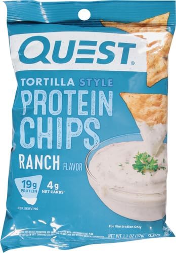 Quest Nutrition Protein Tortilla Chips, Ranch, 19g Protein, 4g Net Carbs, 140 Calories, Low Carb, Gluten Free, Soy Free, Potato Free, Baked, 1.2oz Bag, Single Sample