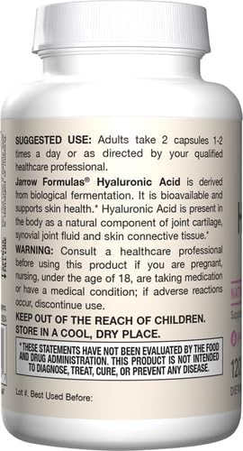 Jarrow Formulas® Hyaluronic Acid 120 mg, Dietary Supplement, Skin Health Support, 120 Veggie Capsules, Up to 60 Day Supply,(Pack of 2)