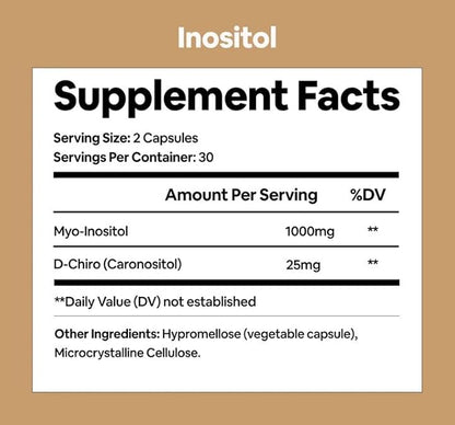 Black Girl Vitamins Inositol Supplement, 2000mg Myo + 50mg D-Chiro, Vegan Capsules to Support Hormone Balance, Healthy Ovarian & Menstrual Wellness, 60 Count