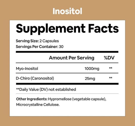 Black Girl Vitamins Inositol Supplement, 2000mg Myo + 50mg D-Chiro, Vegan Capsules to Support Hormone Balance, Healthy Ovarian & Menstrual Wellness, 60 Count