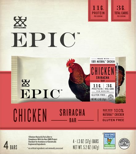 EPIC Chicken Sriracha Bar, Keto and Paleo Friendly, Protein Bars, 4 Ct, 5.2 oz