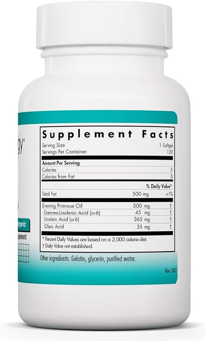 Nutricology EPO - Evening Primrose Oil for Men & Women, for Dry Eyes, Omega-6 EFA, GLA Gamma-Linolenic Acid, 500mg Supplement - 120 Count