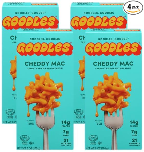 Goodles Cheddy Mac Creamy Cheddar and Macaroni Pasta - Nutrient Packed with Real Cheese, Fiber, Protein, Prebiotics, Plants, & Vegetables | Non-GMO, Organic Ingredients [Cheddy Mac, 6 oz.] (Pack of 4)