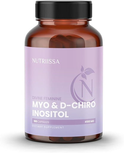 Nutriissa • Divine Feminine • Myo-Inositol 4000 mg & D-Chiro 100 mg – 40:1 Ratio for Hormonal Balance & Mood Support – EPEB Certified – 180 Vegan Capsules
