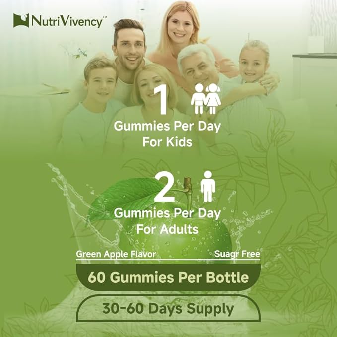 Liposomal L-Theanine Gummies, Sugar Free L Theanine 400mg Gummies Supplement for Adults & Kids, l'theanine Chewable for Relax & Improved Focus, Enhanced Absorption, Vegan, Green Apple Flavor, 60 Count