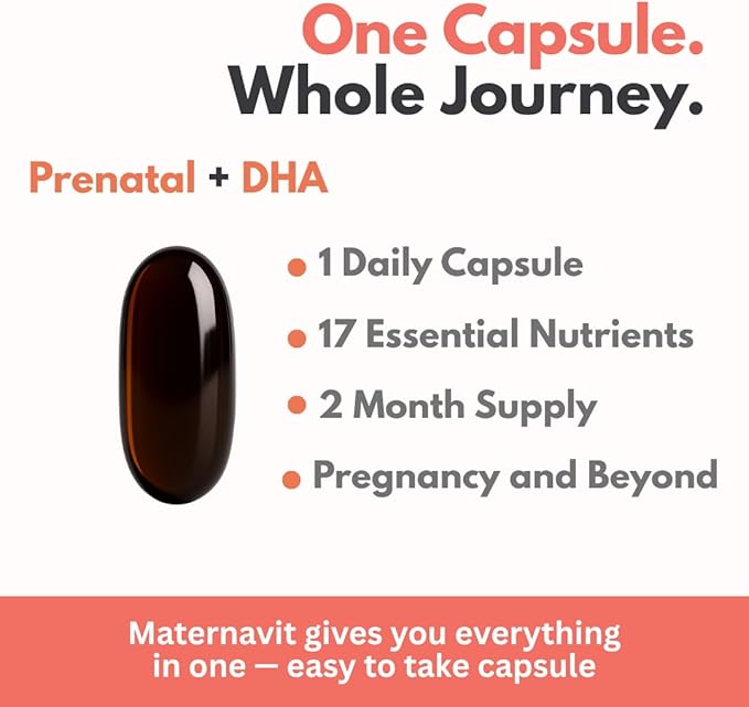 MaternaVit 1 a day Prenatal vitamins for women 2 month: Folic acid, Fish Oil Omega 3 DHA/EPA, Vitamin D3, B6, Vitmain B12, C, E, Calcium, Iron, Magnesium, Zinc supplement FSA eligble multivitamin