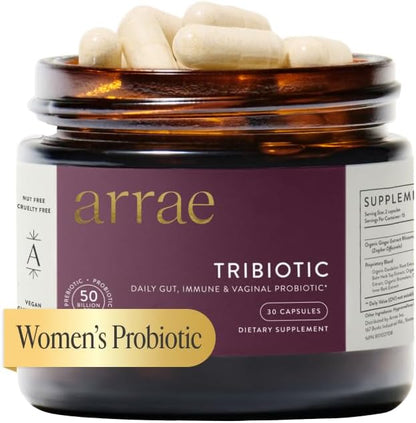 Arrae Tribiotic, Probiotics for Women, Support for Vaginal pH Balance, Gut, Immune, and Feminine Health, Prebiotics, Probiotics, Postbiotics, 30 Count