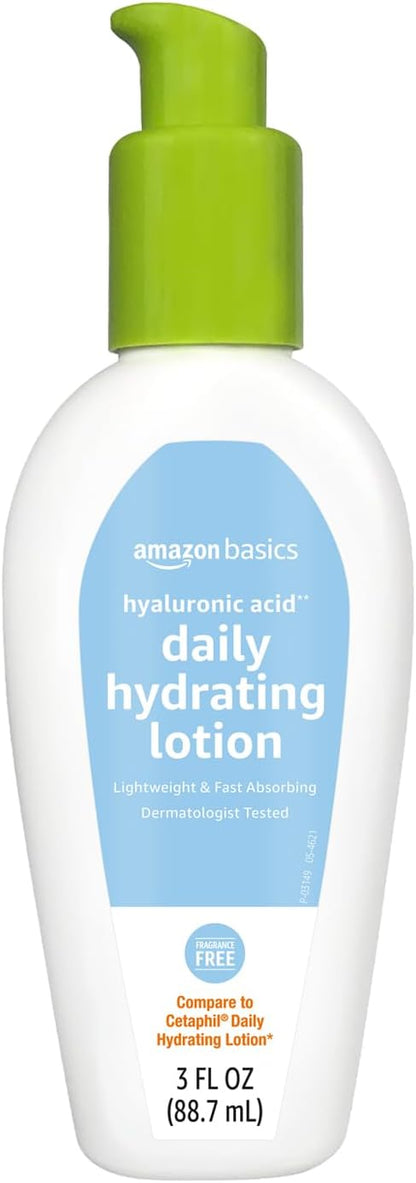 Amazon Basics Hyaluronic Acid Face Moisturizer, Hydrating, Oil-Free, Fragrance Free, Dermatologist Tested, 3 Fluid Ounces (1-Pack)