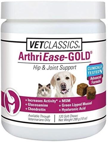 Vet Classics ArthriEASE-Gold Advanced Joint Support for Dogs, Cats, – Supports Pet Flexibility, Discomfort – Helps Improve Dog Joint Movement, Cat Cartilage Health - Includes Antioxidants – 120 Ct.