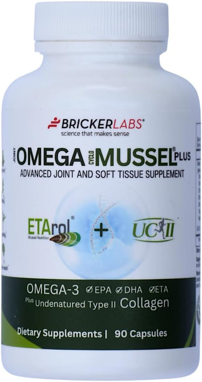 Bricker Labs Omega Cyclo - Mussel Plus UC-II, Premium NZ Green Lipped Mussel Plus UC-II Undenatured Type II Collagen, the Ultimate Joint Supplement for Joint Health and Comfort, 90 Capsules