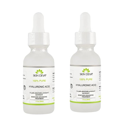 Skin Deva 100% Pure Hyaluronic Acid Serum for Face – Hydrating Facial Serum to Help Plump and Smooth the Appearance of Fine Lines – Lightweight Moisture Boost for All Skin Types – Pack of 2