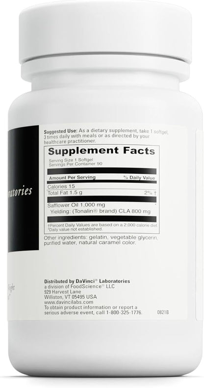 DAVINCI Tonalin-CLA - Lean Muscle Mass & Energy Support* - Contains CLA Derived from Safflower Oil - Stimulant-Free Supplement - 90 Softgels