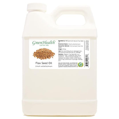 GreenHealth Flaxseed Oil 32 fl oz – 100% Pure & Natural Carrier Oil, Cold Pressed, Bulk Size for DIY Skincare, Hair Care, Massage & Essential Oil Blends – Plastic Jug