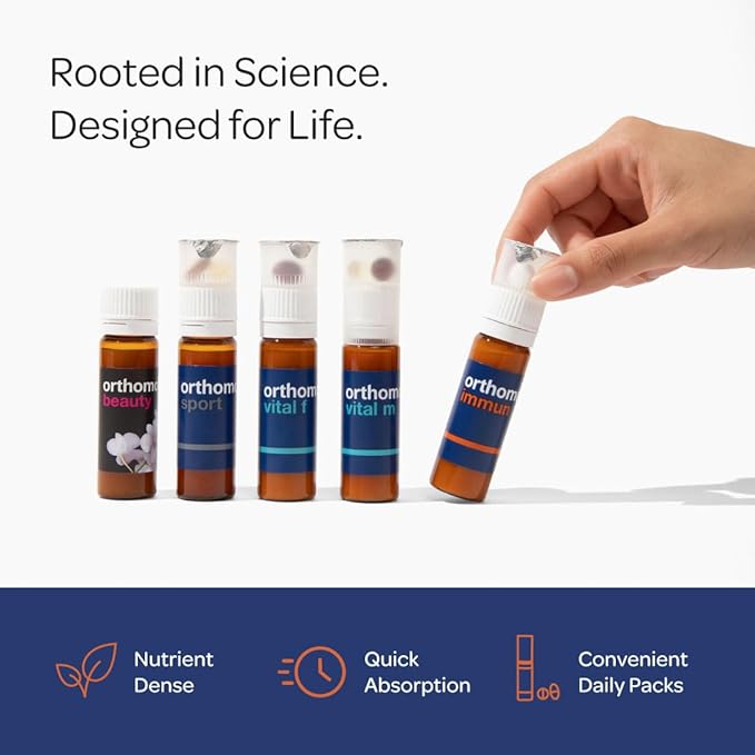 Orthomol Immun, Immune Support Vials for Adults with Vitamin C, Zinc, Selenium, Iodine, Vitamin D, E, A ,B, Calcium, 25+ Immune Boost Nutrients, 1 Serving Per Day for Daily Health (30 Day Supply)