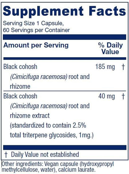 Vitanica Black Cohosh, Cimicifuga Extract Plus, Vegan, 60 Capsules