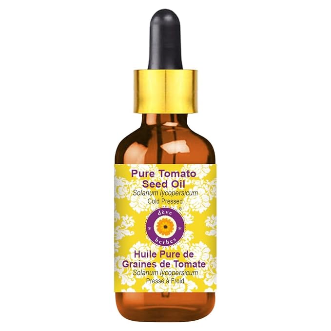Deve Herbes Pure Tomato Seed Oil (Solanum lycopersicum) with Glass Dropper Cold Pressed 15ml (0.50 oz)
