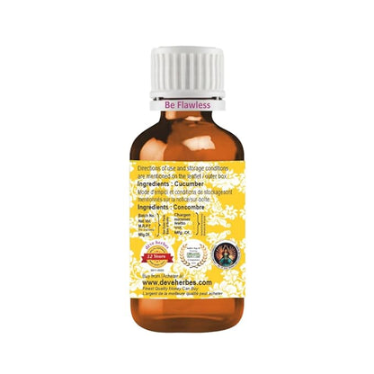 Deve Herbes Cucumber Oil (Cucumis sativus) | Cold Pressed | Pure | Natural | Undiluted | For Diluting Essential oils | For Skin & Massage | Non-Sticky | Lightweight | Men & Women | 30ml (1 oz)