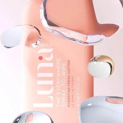 Luna Daily Spray to Wipe - Trio | Hydrating, Fragrance-Free & Original Feminine Mist | pH-Balanced, Natural Prebiotic Spray with Lactic Acid | Vegan, Plant-Based | Travel Set - 3 x 1 oz (30ml)
