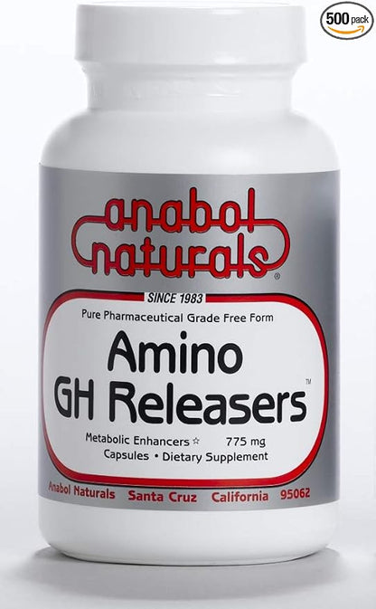 Anabol Naturals Amino GHReleasers Pre-Workout Amino Acid Supplement – MetaboEnhancer with L-Glutamine and L-Arginine for Lean Muscle, 500 Capsules