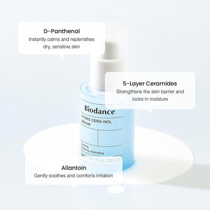 BIODANCE Hydro Cera-nol Serum, Hydrating, Soothing Facial Serum for Dry & Sensitive Skin with Ceramide, D-Panthenol, Hyaluronic Acid, Korean Skin Care | 1.01 fl.oz x 1 ea