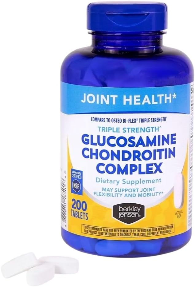 berkley jensen Triple Strength Glucosamine Chondroitin MSM Boswellia Complex 2703 mg, Joint Support Supplement for Women & Men, NSF Certified, 200 Tablets (Pack of 1)