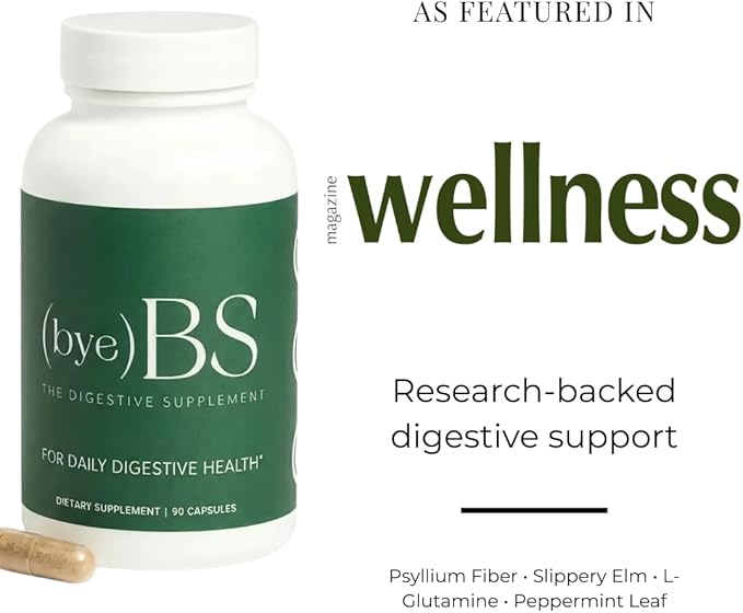 Bloating Relief & Digestive Support Capsules – Psyllium Fiber, Peppermint, Slippery Elm & L-Glutamine – Daily Gut Health Supplement for Regularity & Comfort