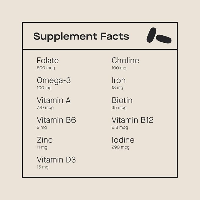 Modern Fertility Prenatal Multivitamin | Developed with OB-GYNs, Contains 12 Essential Nutrients for Support Before, During, and After Pregnancy, 30-Day Supply (60 Capsules)