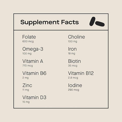 Modern Fertility Prenatal Multivitamin | Developed with OB-GYNs, Contains 12 Essential Nutrients for Support Before, During, and After Pregnancy, 30-Day Supply (60 Capsules)