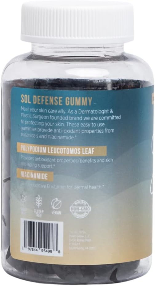 Inner Glow Sol Defense Gummies – Dermatologist & Plastic Surgeon-Formulated Skin Resilience Vitamin Supplement with Polypodium Leucotomos & Niacinamide, Passion Fruit Flavor, 60 Sugar-Free Gummies