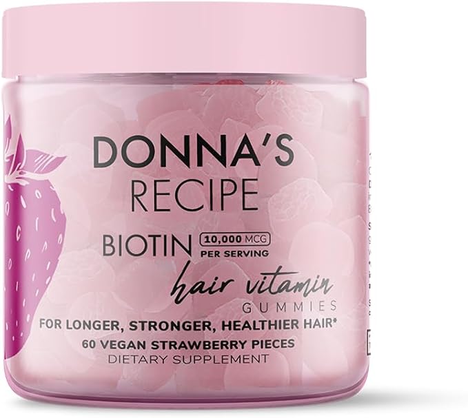 Donna's Recipe by Tabitha Brown | Vegan Strawberry Biotin Hair, Skin & Nails Gummies – 10,000 mcg Biotin, Clean, Non-GMO, Gluten-Free, 60 Gummies