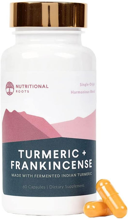 Nutritional Roots - Indian Turmeric + Frankincense - With 95% Curcuminoids, Curcumin Longa, Boswellia Serrata & Black Pepper - Supports Joint Health - Dietary Supplement - 1 Month Supply - 60 Capsules