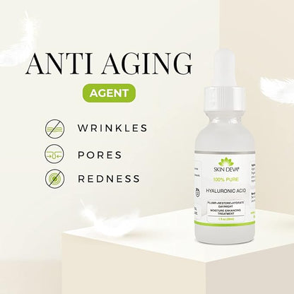 Skin Deva 100% Pure Hyaluronic Acid Serum for Face – Hydrating Facial Serum to Help Plump and Smooth the Appearance of Fine Lines – Lightweight Moisture Boost for All Skin Types – 1 Fl oz