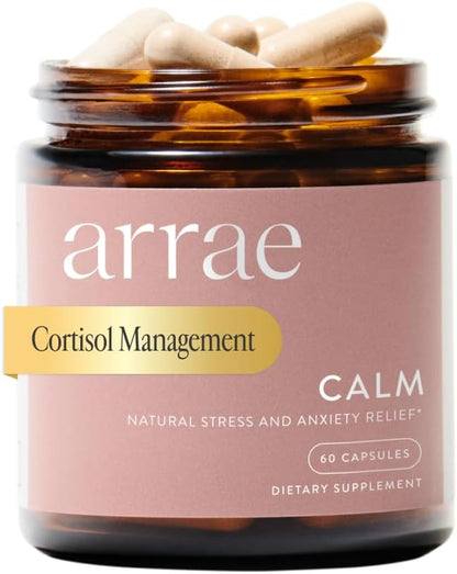 Arrae Calm Cortisol Manager - 60 Stress & Panic Relief Capsules - Mood Support Supplement w/L-Theanine, Inositol, Passionflower, & Magnesium to Help You Feel Zen