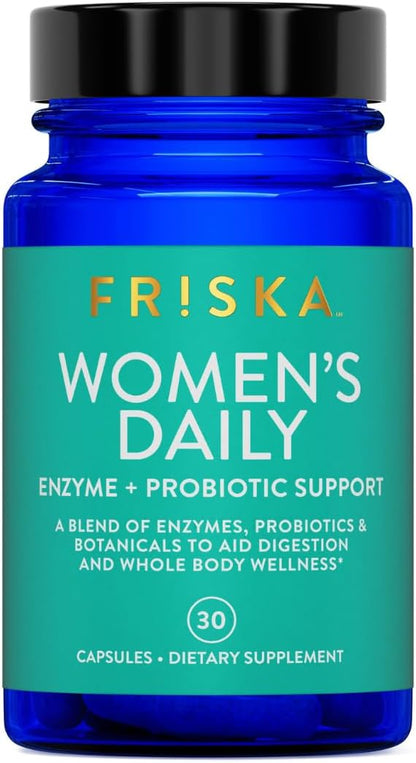 FRISKA Women’s Daily Digestive Enzyme and Probiotics Supplement, Advanced Natural Support for Female Digestive Health, Fights Bloating, Eases Digestion, Supports Nutrient Absorption, 30 Capsules