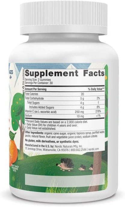 Nordic Naturals Kids Vitamin C Gummies - Tangy Tangerine - 60 Gummies - Vegan Vitamin C Supplement - Children’s Immunity and Antioxidant Support - 250 mg per Serving - 30 Servings
