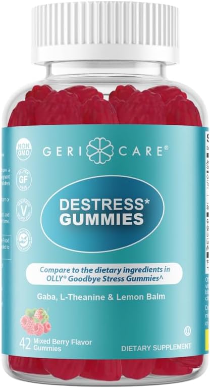 GeriCare DeStress Gummies with GABA, L-Theanine & Lemon Balm Mixed Berry Flavor – 42 Count – Supports Relaxation & Mental Clarity – Non-GMO, Gluten-Free, Vegan