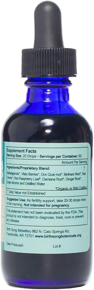 Birth Song Botanicals Fertile Ground Fertility Liquid Tincture, Herbal Supplement to Help Regulate Your Cycle, Balance Hormones, Aid Ovulation, 2oz Bottle