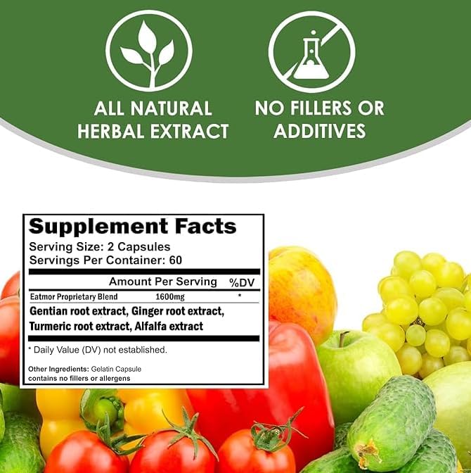 VH Nutrition Eatmor | Appetite Booster | Weight Gain Pills* for Women and Men | Designed for Women with Gentian, Ginger, Alfalfa | 120 Easy-to-Swallow Capsules
