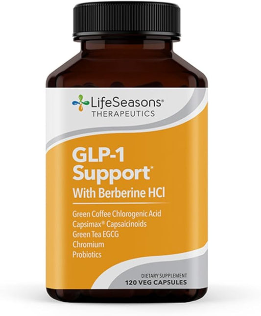 LifeSeasons GLP-1 Support Supplement – Appetite Control, Weight Management, Metabolism Booster with Berberine, Chromium, EGCG, Green Coffee Bean & Red Chili Peppers - 120 Capsules