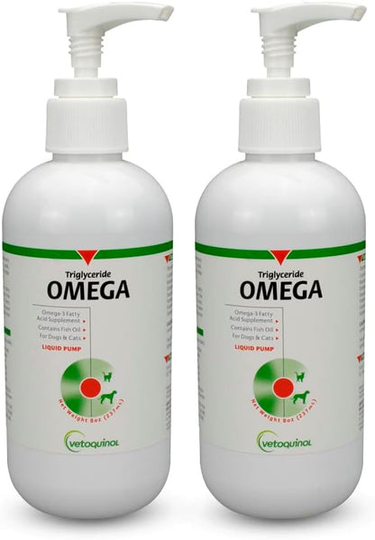 Vetoquinol Triglyceride Liquid Omega 3 Supplement for Dogs & Cats, Liquid Fish Oil Supplement w/EPA and DHA, Promotes Skin, Coat, Joint, & Immune Health, Omega 3 Fish Oil for Dogs & Cats, 8oz, 2 Pack