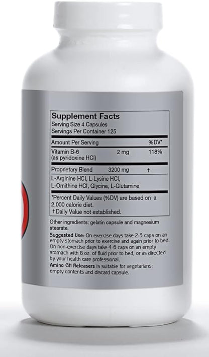 Anabol Naturals Amino GHReleasers Pre-Workout Amino Acid Supplement – MetaboEnhancer with L-Glutamine and L-Arginine for Lean Muscle, 500 Capsules