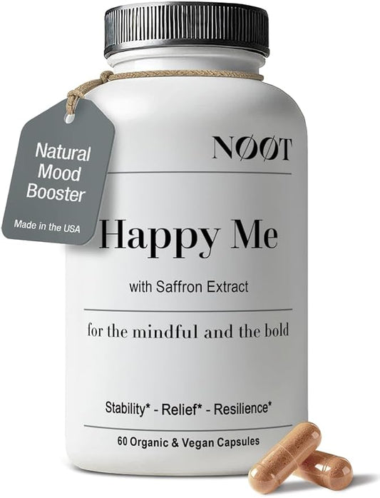 NOOT Happy Me – Natural Mood Support Supplement for Women and Men, Saffron Supplement, Rhodiola & Maca Adaptogens for Calm, Focus & Emotional Balance, Happy Pills, Vegan, Plant-Based, 60 Capsules
