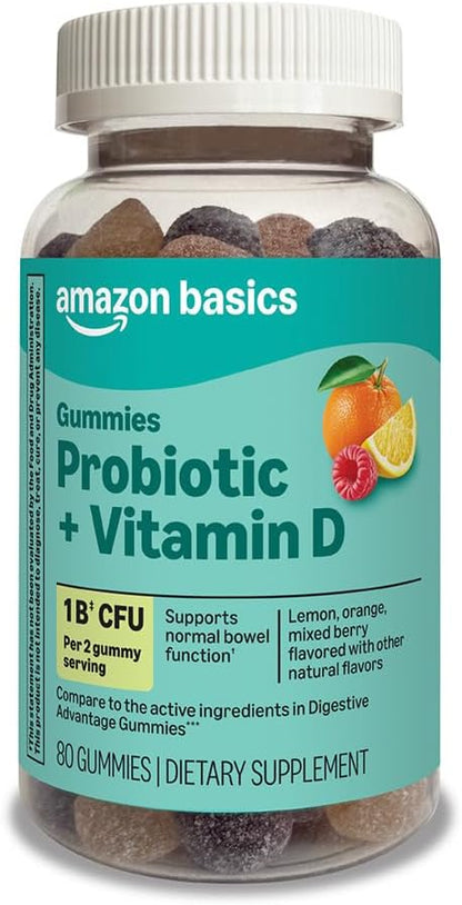 Amazon Basics Probiotic with Vitamin D Gummy, 80 Count