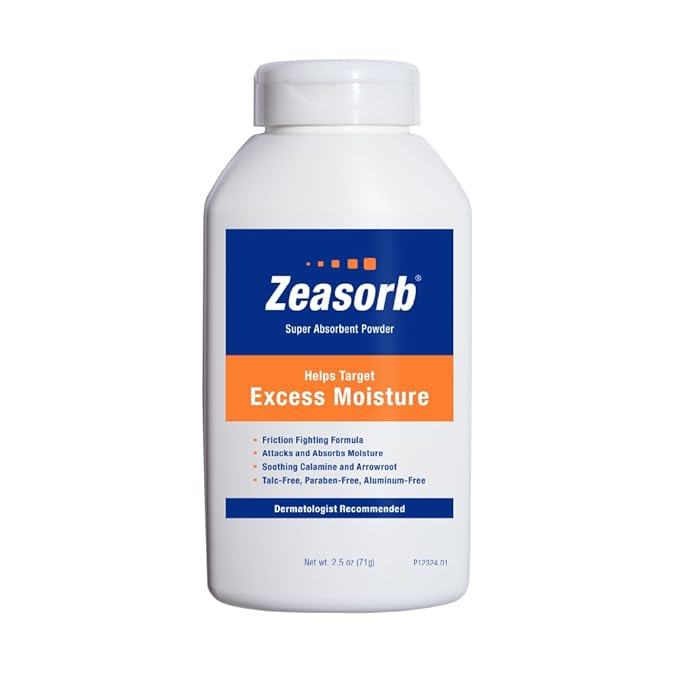 Zeasorb Excess Moisture Control Super Absorbent Foot & Body Powder, Dermatologist Recommended, Friction-Fighting Formula with Patented Odor Control Technology, 2.5 oz bottle
